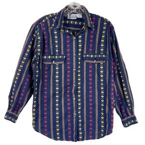 Vintage Jeans Wear Heart Button Front Shirt Size Medium